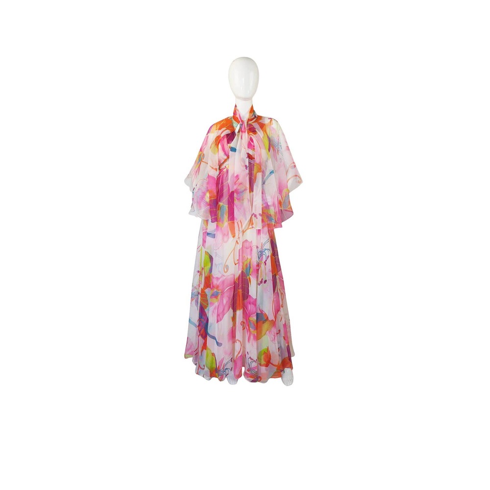 1970 Mignon Pink Halter Chiffon Gown